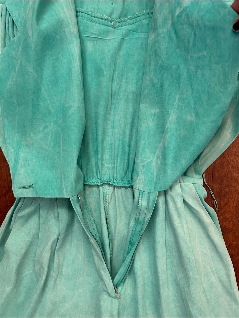 Vintage 80s Rabbit Rabbit Rabbit Turquoise Jumpsuit with Fringe & Conchos, Small - Picture 6 of 16